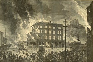 Railway rioters in Pittsburgh in 1877 do their thing. 