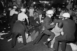 Rioters at the 1968 Democratic National Convention in Chicago do their thing. 